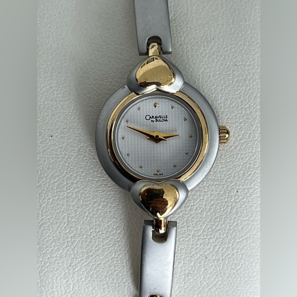 Caravelle by Bulova Ladies Watch Two Tone Hearts and Matte Bracelet White Dial - Picture 5 of 12